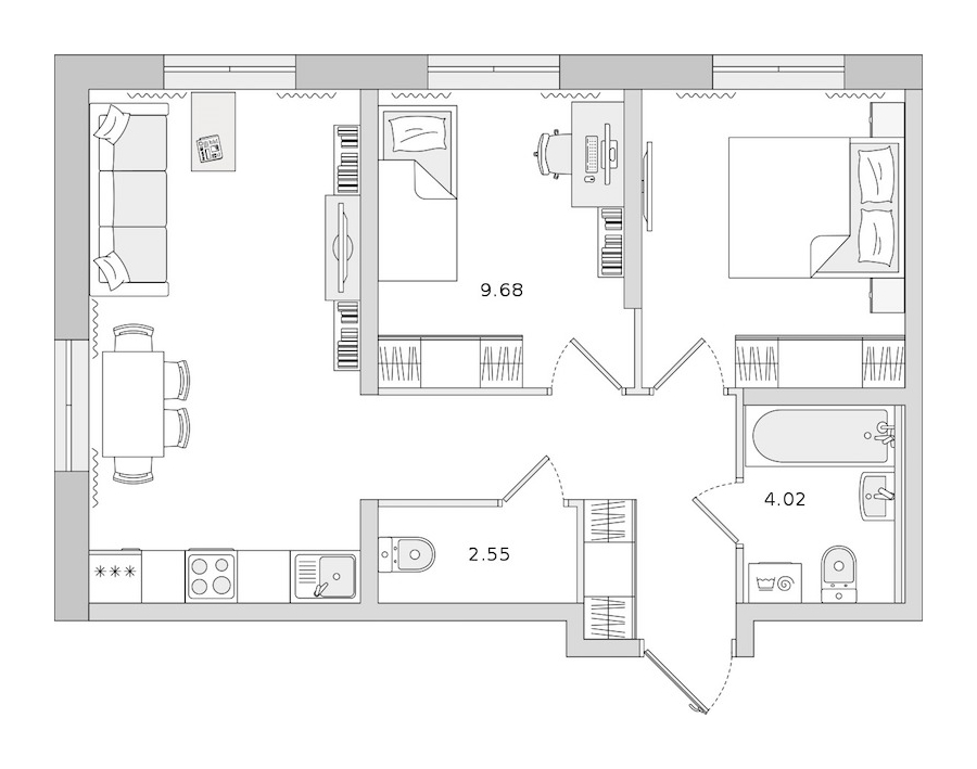 2-комнатная квартира 52.13 м², 1/21 эт., ЖК «Новые горизонты 2»